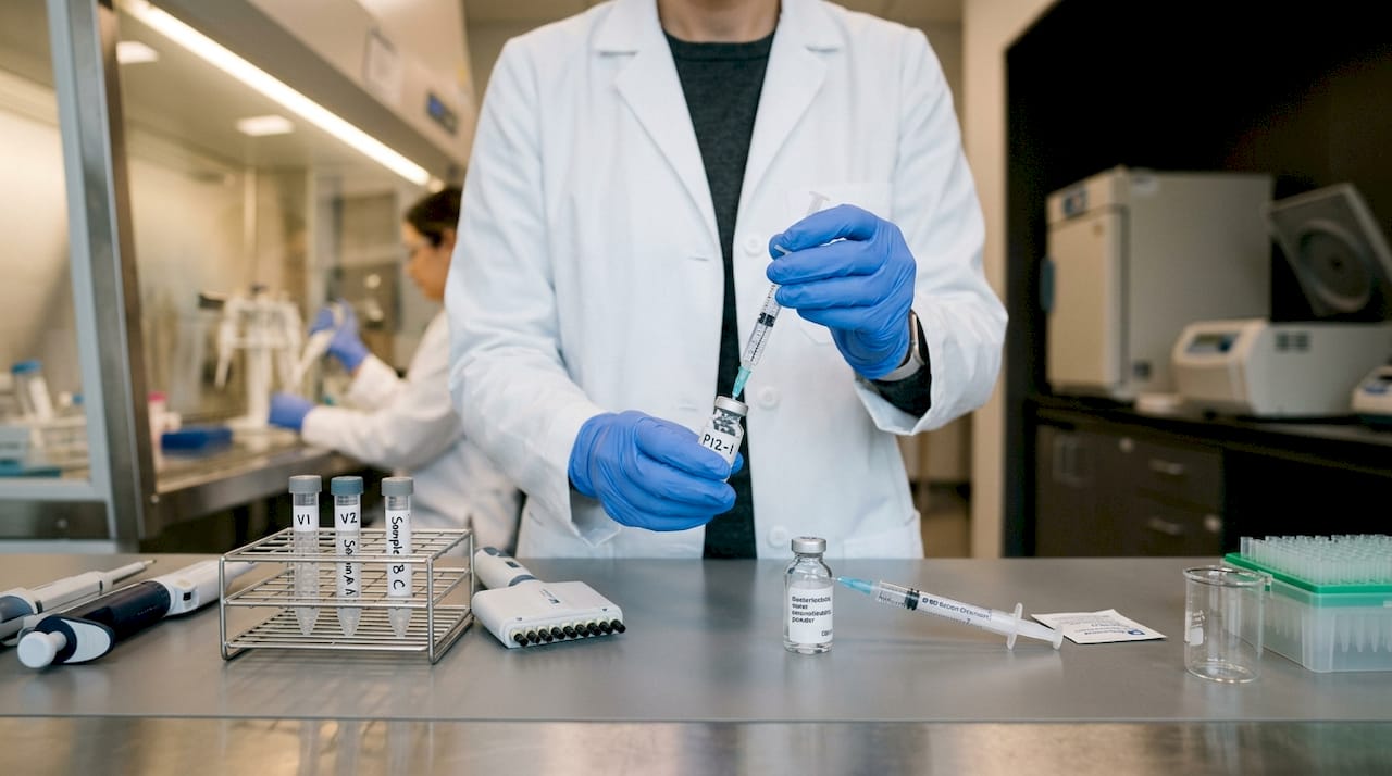 Close-up of sterile peptide sample preparation