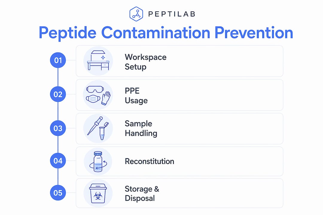 Infographic outlining peptide contamination prevention steps