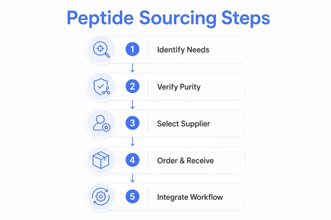 Infographic showing research-grade peptide sourcing steps