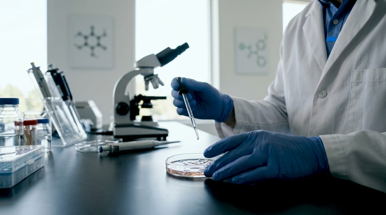 Hands applying peptide probe on cells
