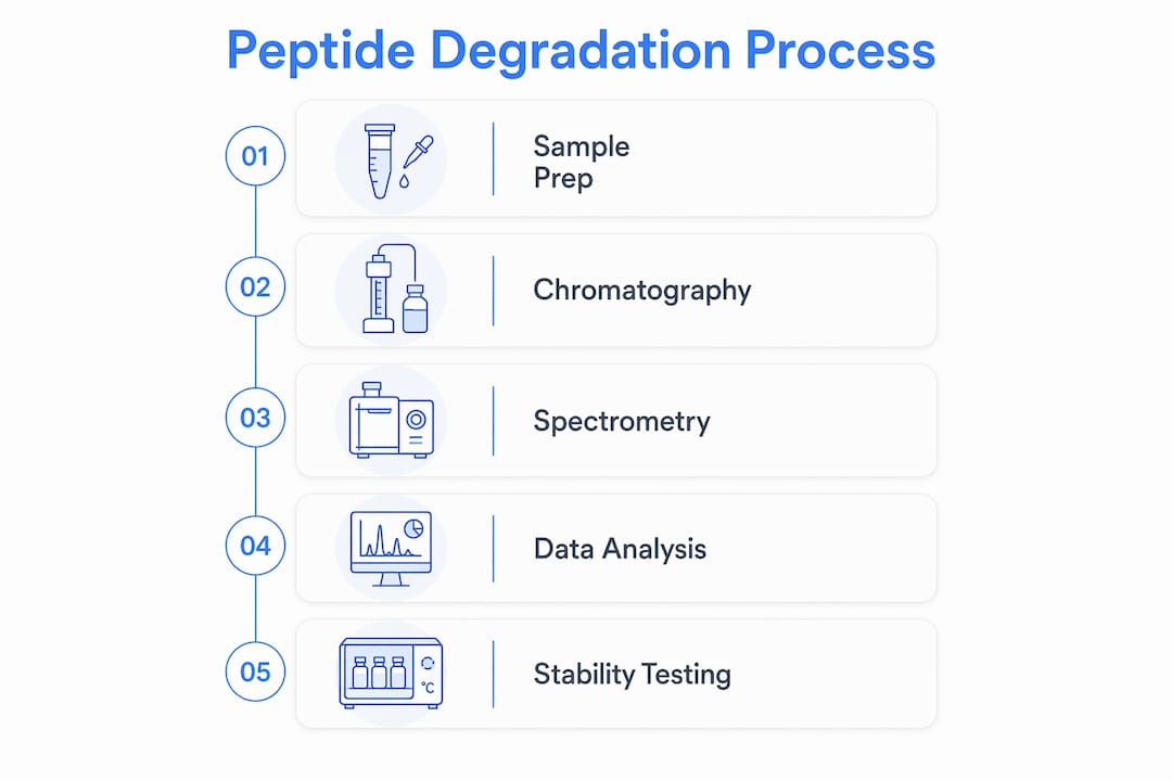 Infographic outlining peptide degradation measurement steps