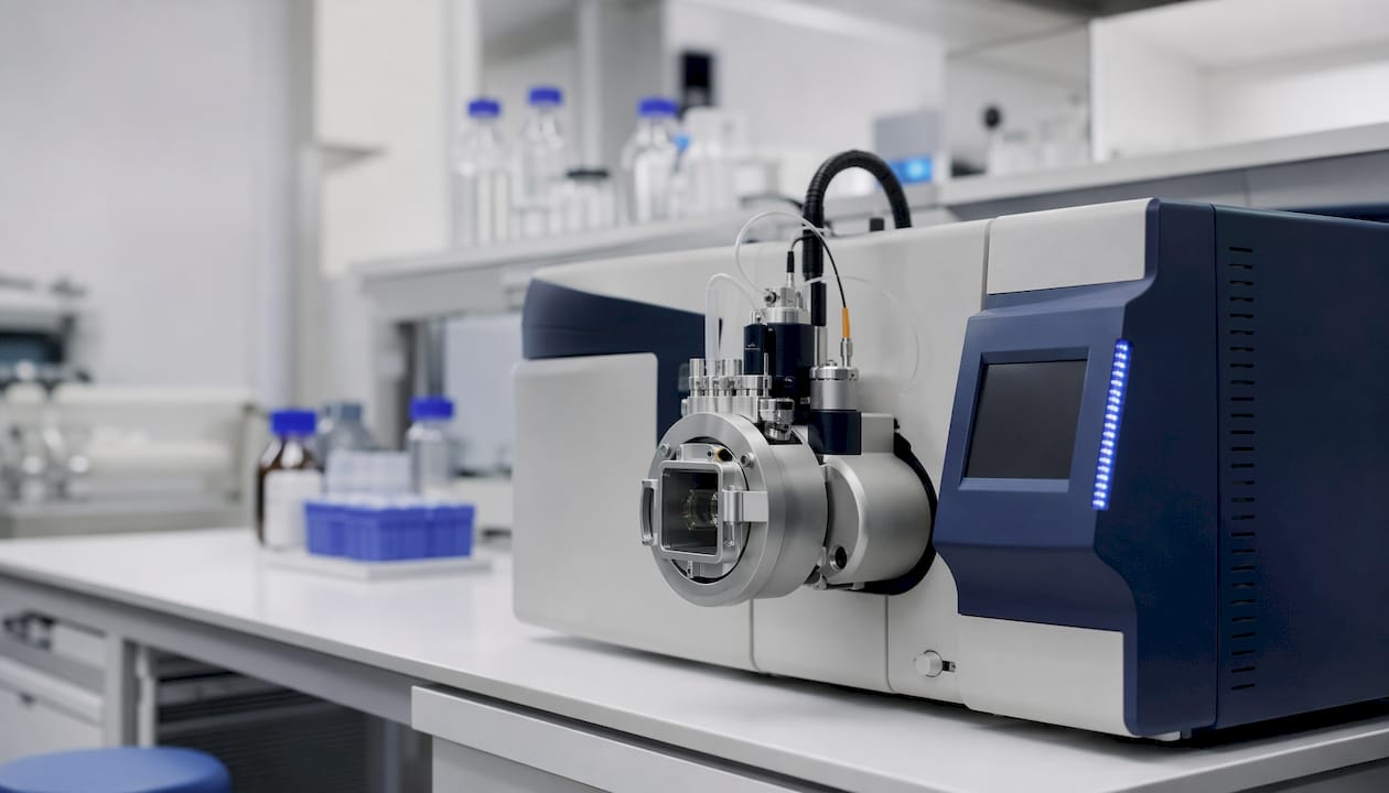 Close-up of mass spectrometer instrument dial