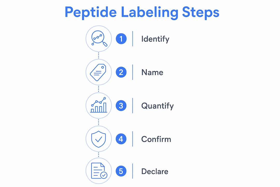 Infographic showing peptide labeling key steps in vertical flow