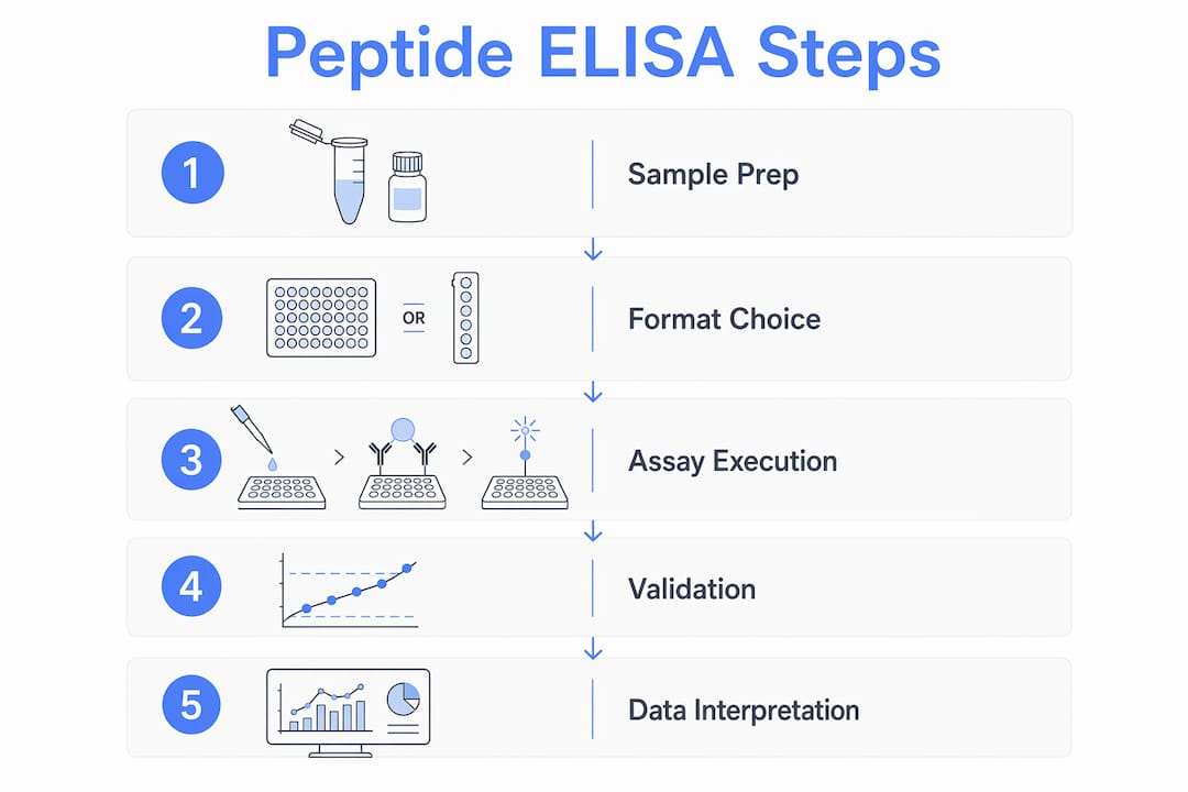 Infographic showing steps of peptide ELISA testing