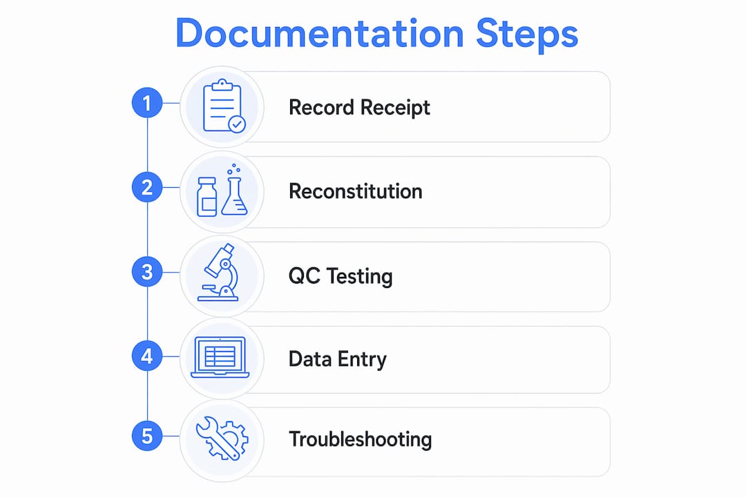 Infographic illustrating peptide experiment documentation steps