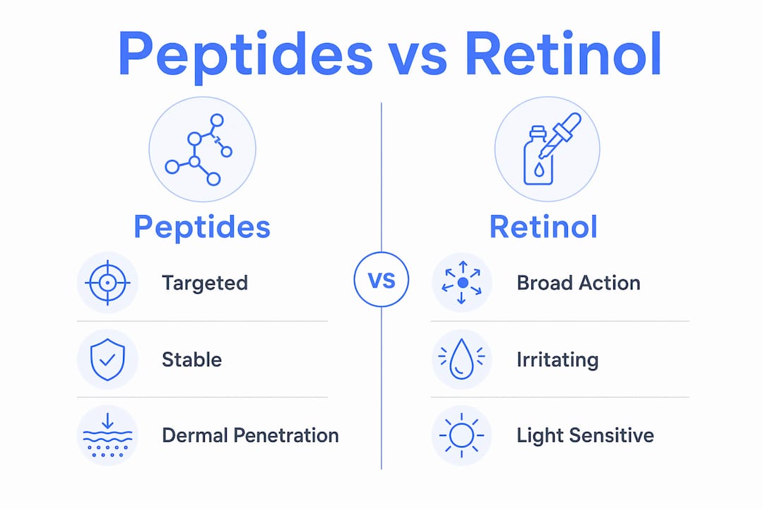 Infographic comparing peptides and retinol characteristics