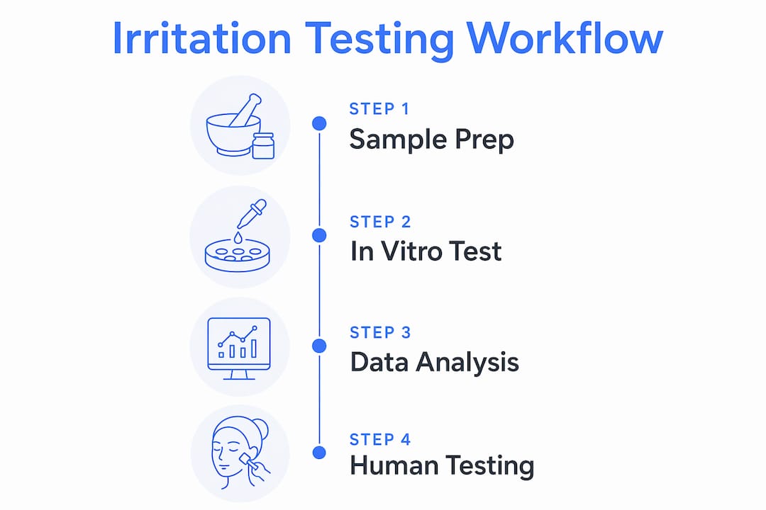 Infographic illustrating steps in peptide irritation testing workflow