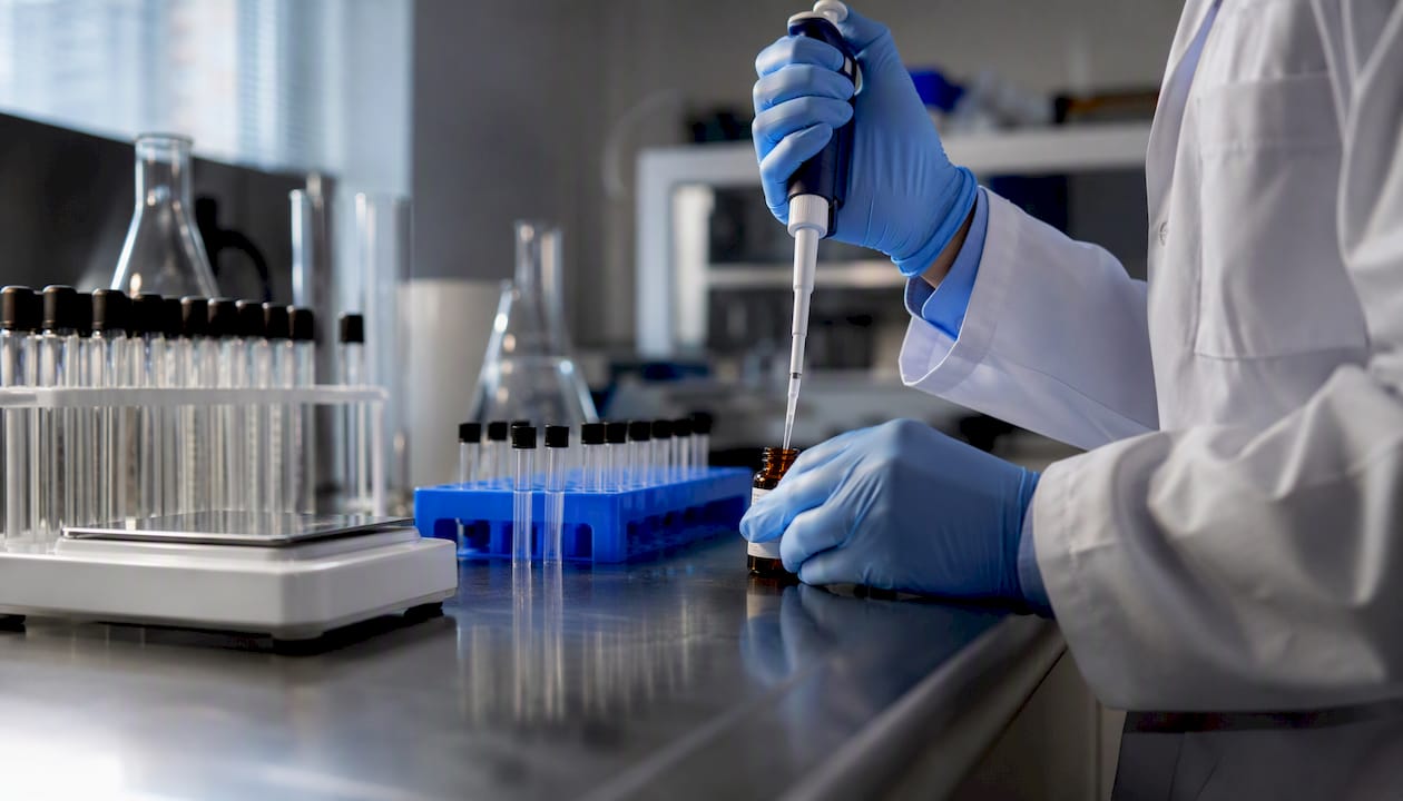 Hands preparing peptide samples for mass spectrometry