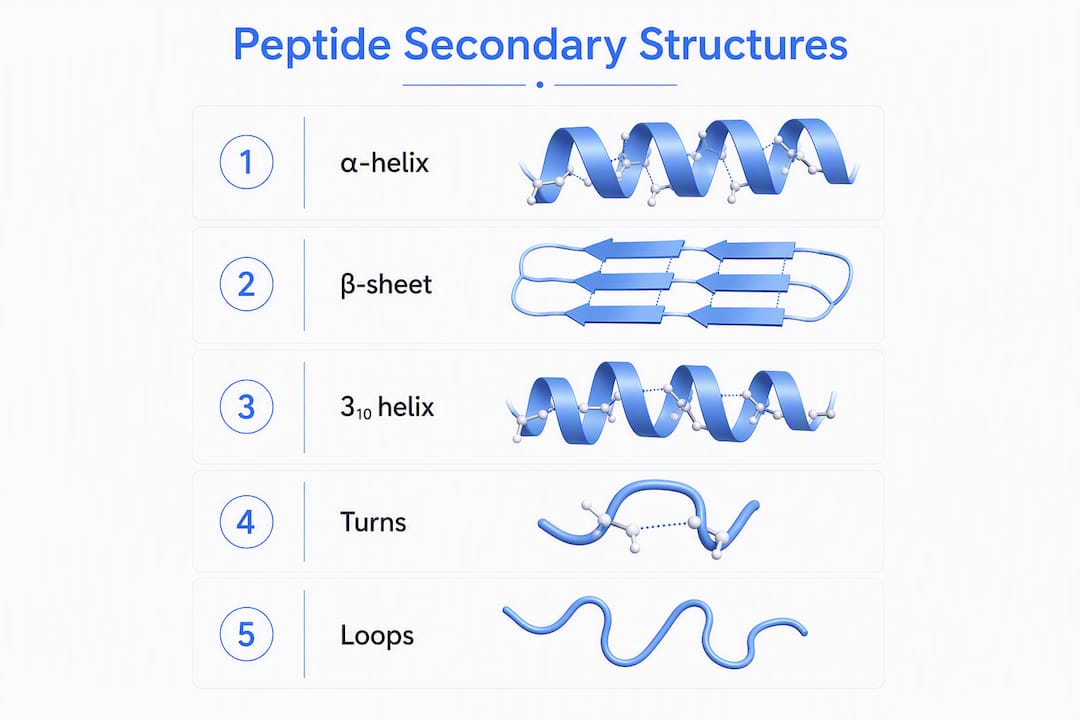 Infographic depicting types of peptide secondary structure
