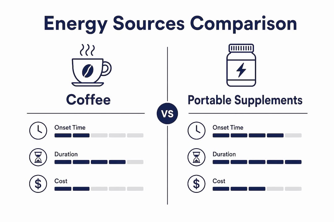 Infographic comparing coffee and portable supplements