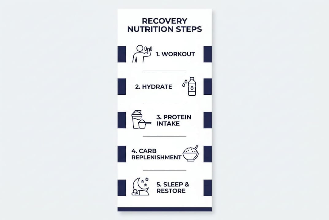 Infographic illustrating recovery nutrition timing steps