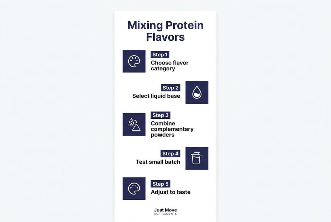 Infographic illustrating protein powder flavor mixing steps
