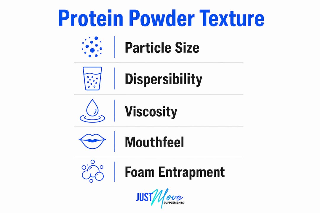 Infographic outlining key protein powder texture factors