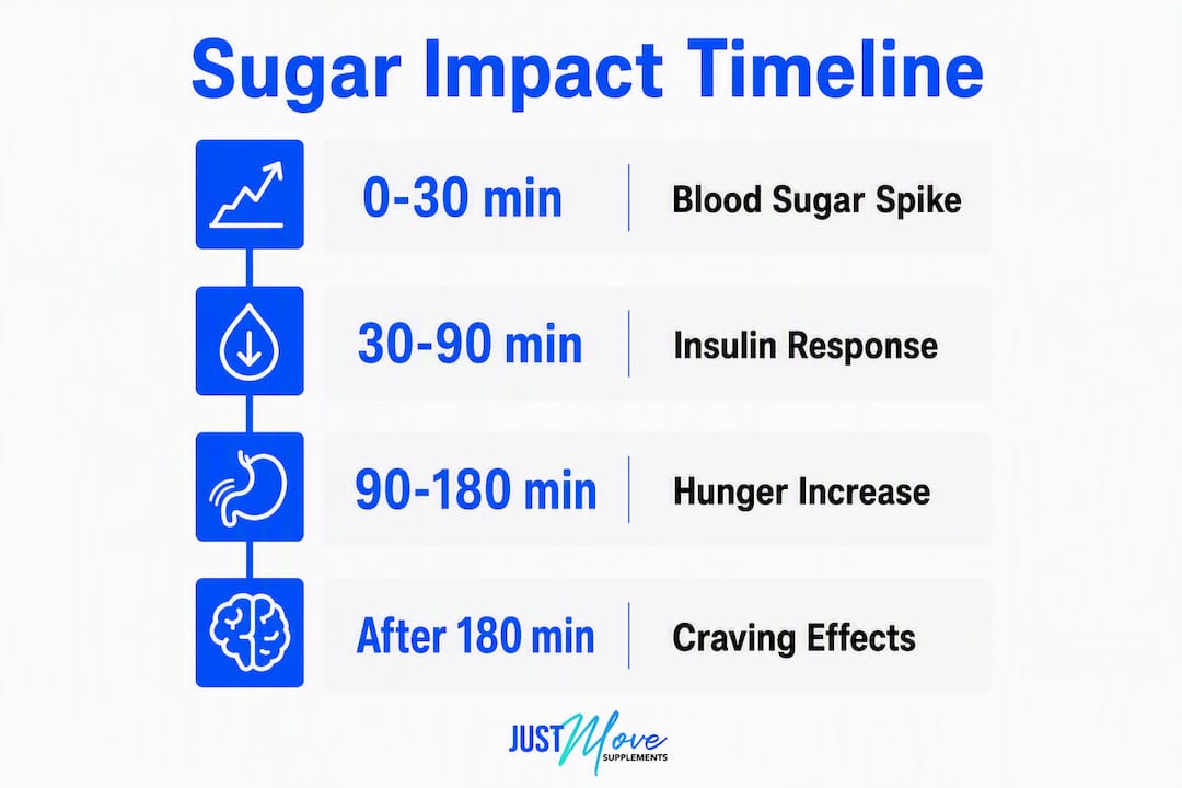 Infographic showing sugar impact timeline after meal replacement