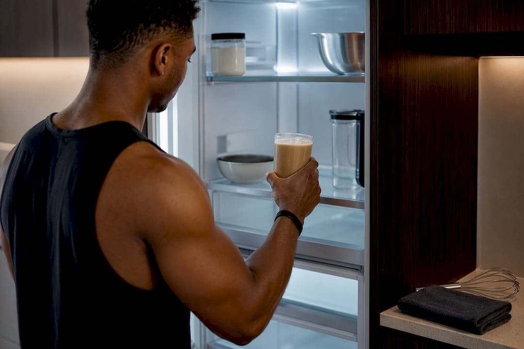 Chilled protein coffee resting for smoother texture