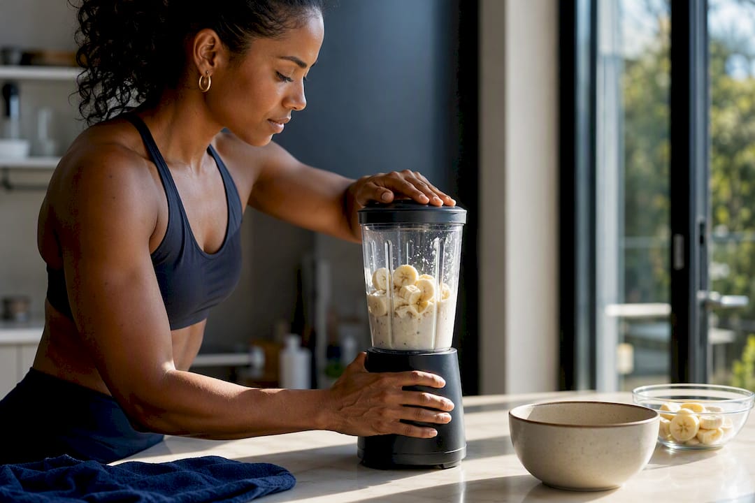 Black woman blending frozen banana ice cream