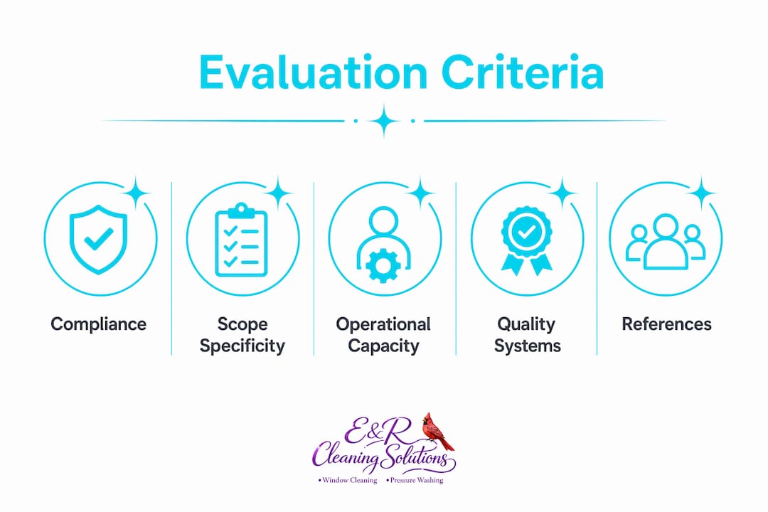 Infographic showing cleaning service evaluation criteria hierarchy