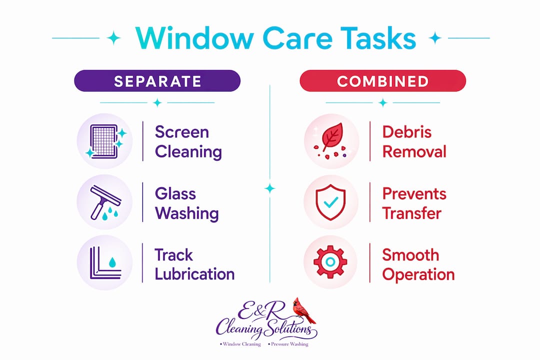 Infographic comparing separate and combined window care tasks