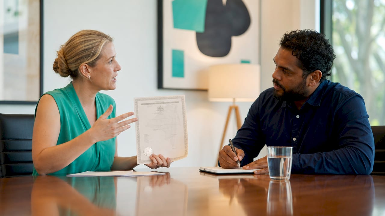 Hands discussing joint tenancy legal document