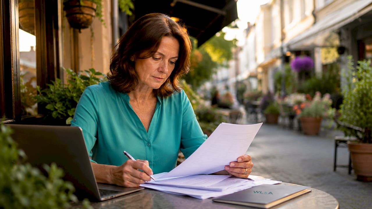 Woman reviewing property sale costs documents