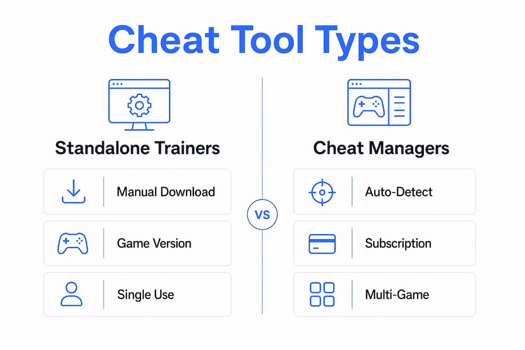 Infographic comparing cheat tool types and features