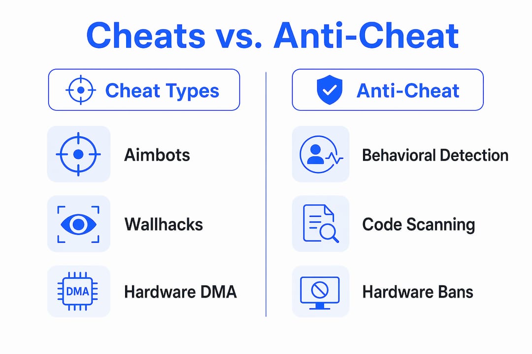 Infographic comparing cheat types with anti-cheat methods