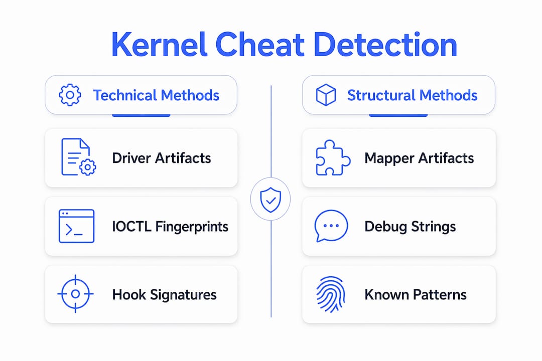 Infographic illustrating kernel cheat detection categories