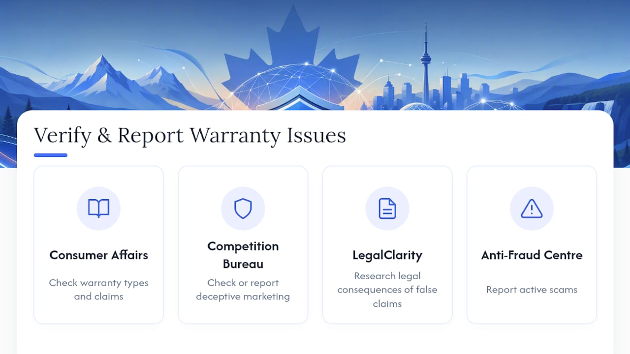 Four Canadian warranty verification and fraud-reporting routes