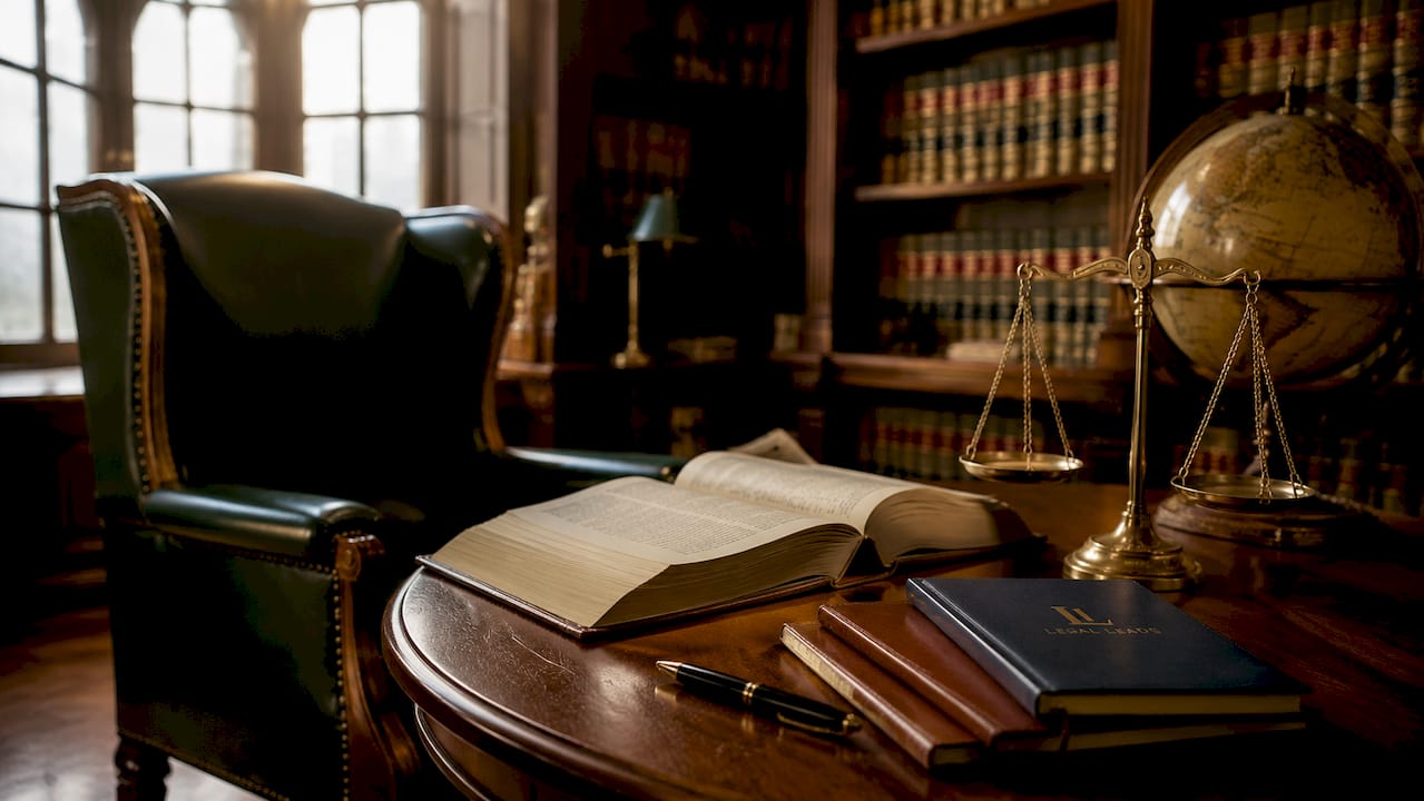 Law books and legal tools on library table