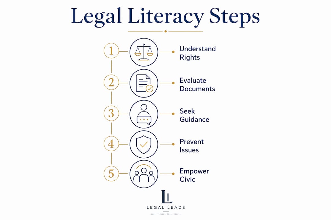 Infographic illustrating key steps to legal literacy