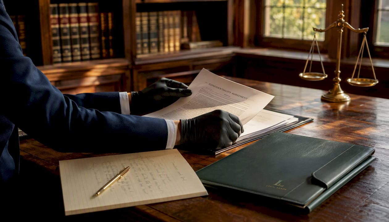 Hands reviewing confidentiality agreement document