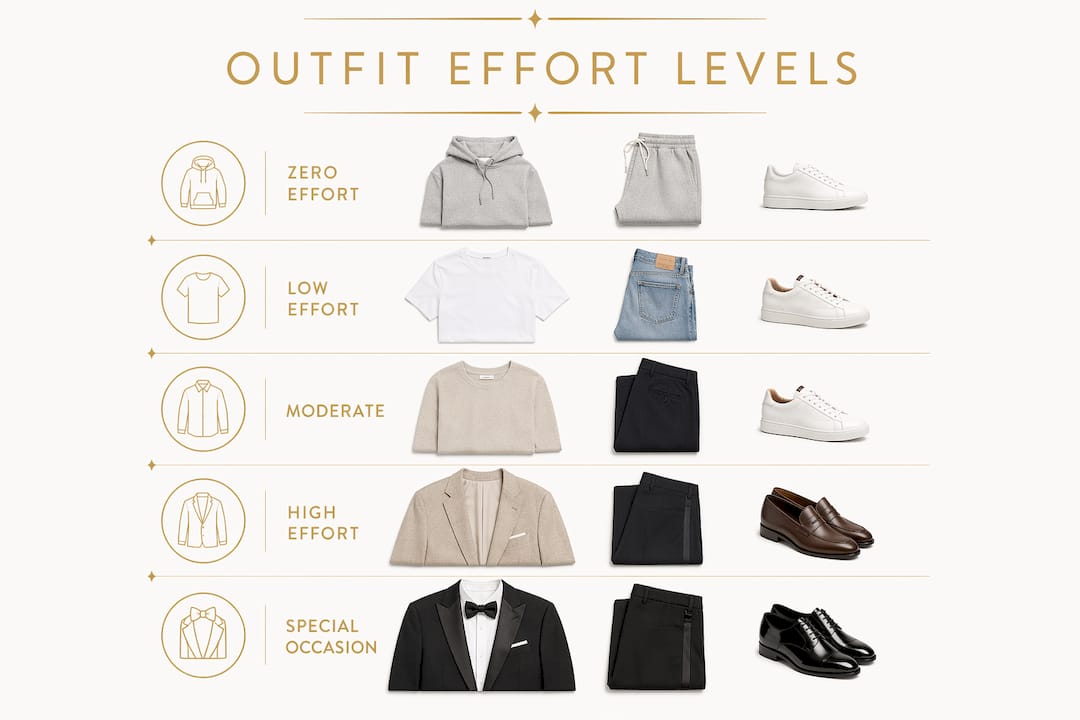 Infographic showing outfit effort levels and time needed