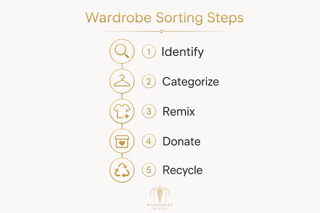 Infographic illustrating wardrobe sorting steps