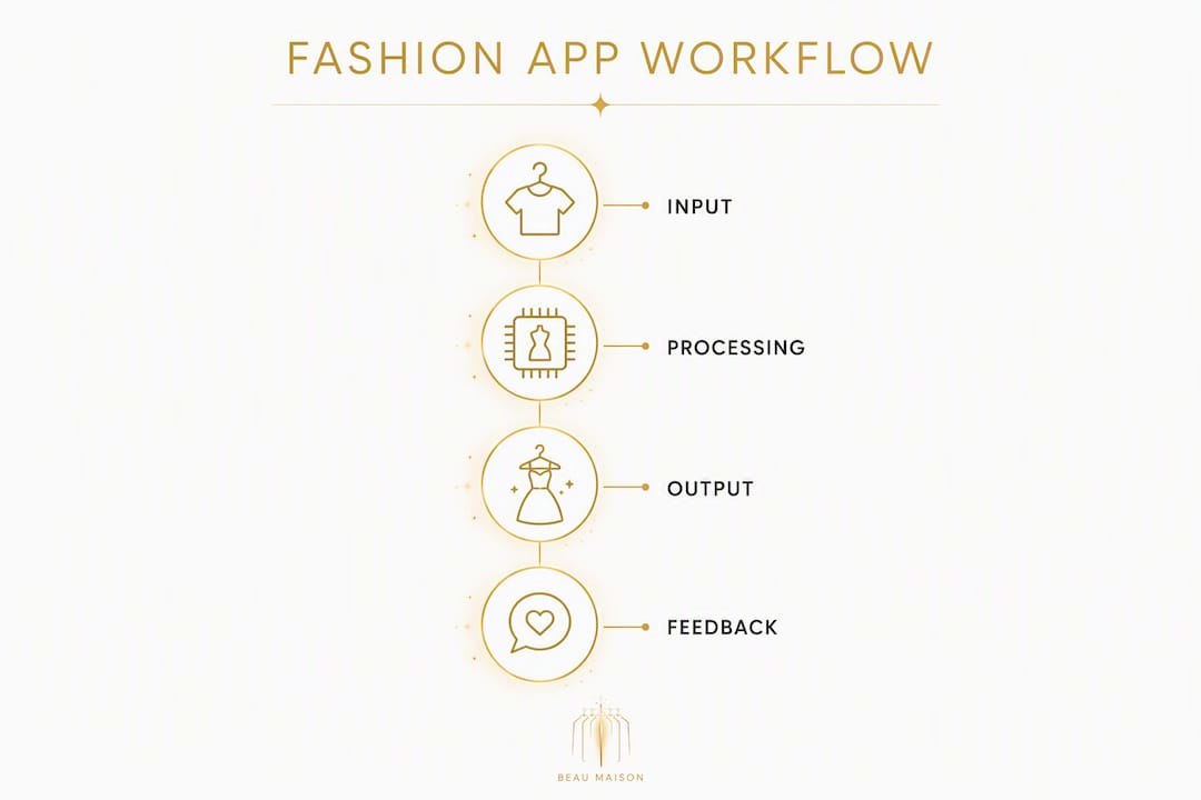 Infographic showing predictive fashion app workflow stages