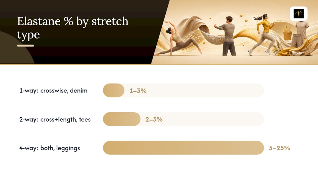 Diagram comparing stretch fabric types and elastane percentages