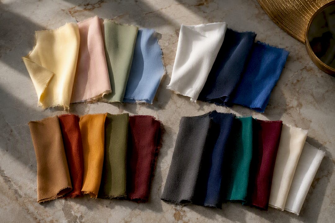 Seasonal fabric swatches in coordinated color palettes