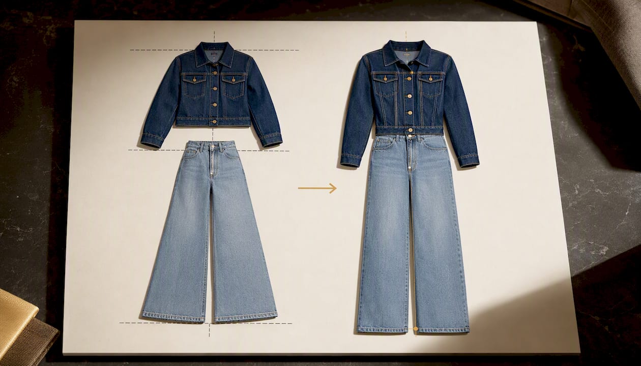 Illustration d’un essai virtuel des proportions denim