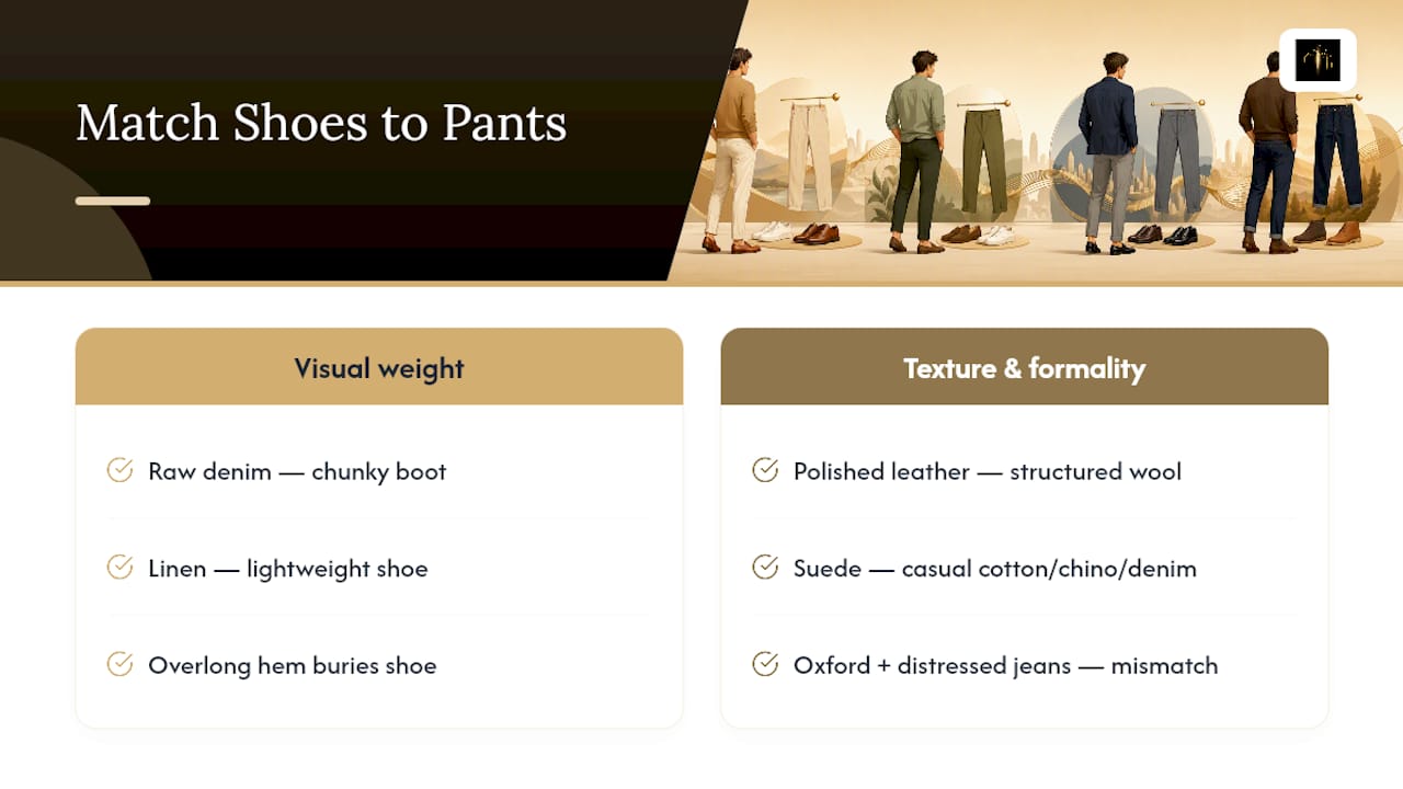 Guide matching shoe weight texture and pants