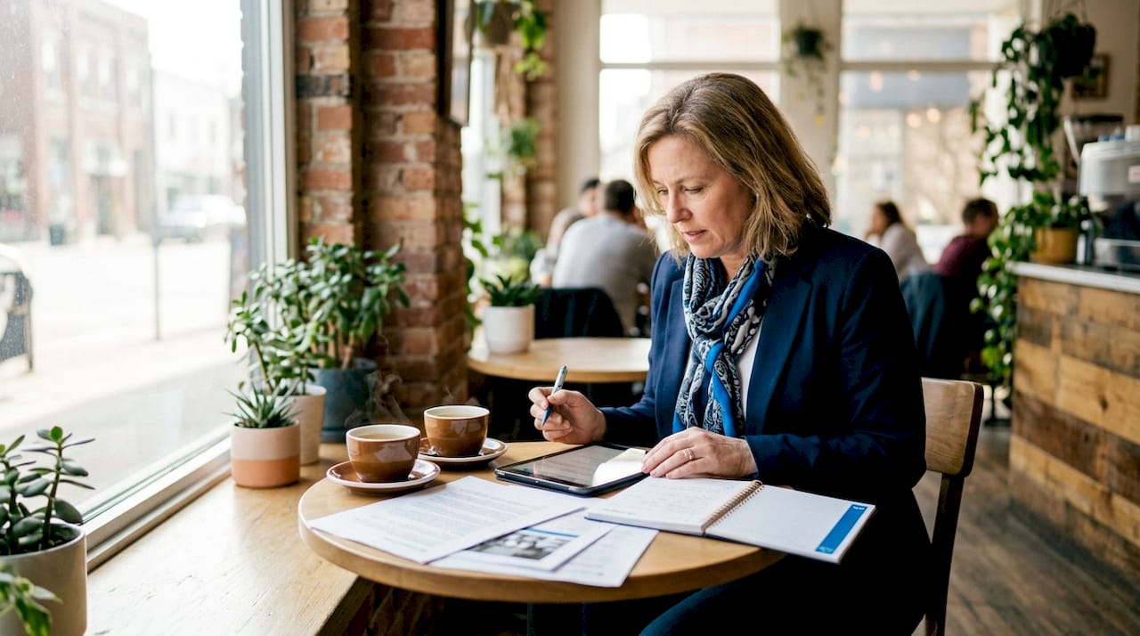Professional woman researching on tablet in office