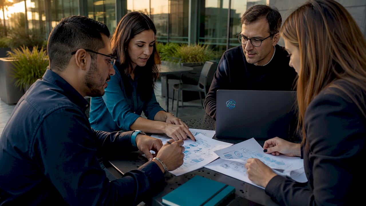 Detalle de unas manos tomando apuntes sobre integración de APIs mientras trabajan en el ordenador
