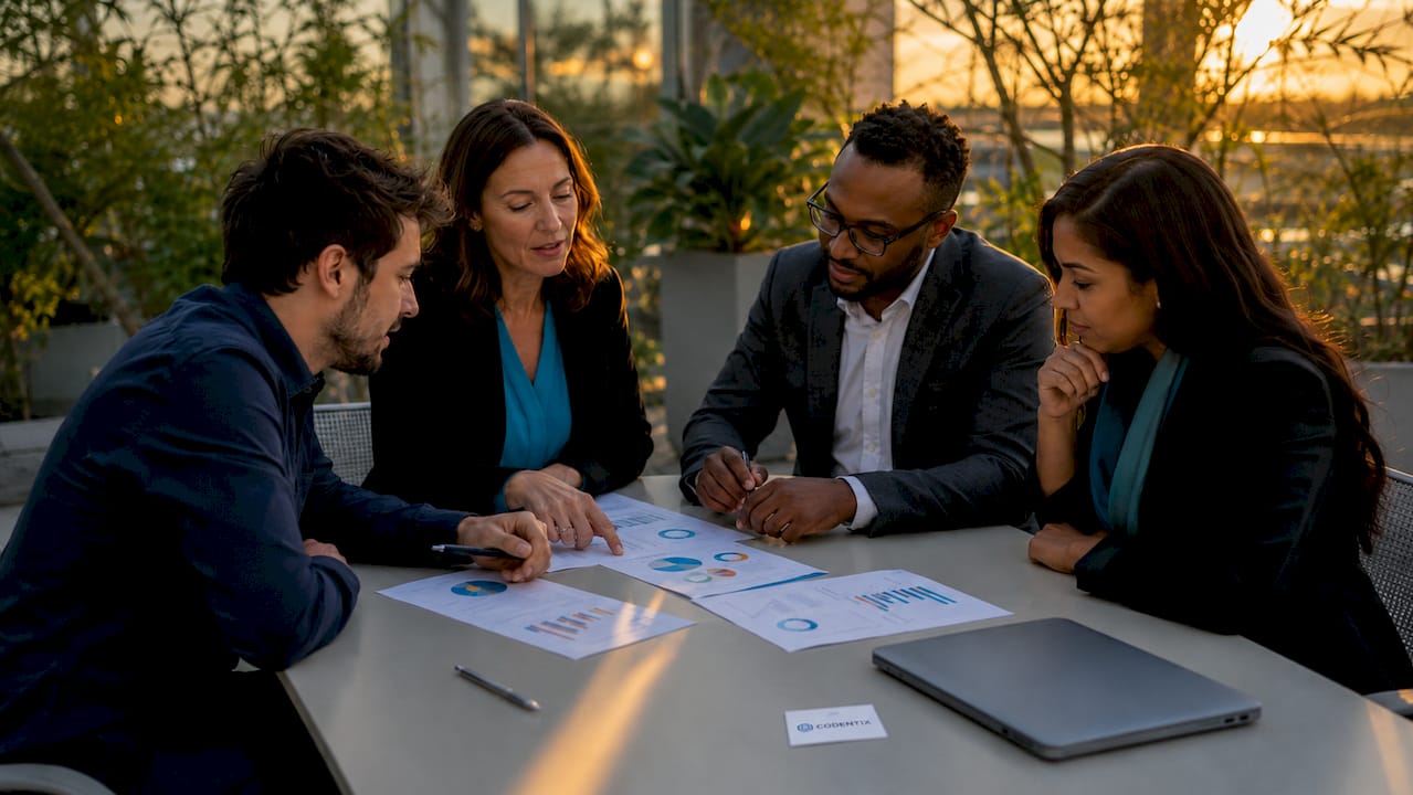 Personas revisando papeles para elaborar un mapa de procesos
