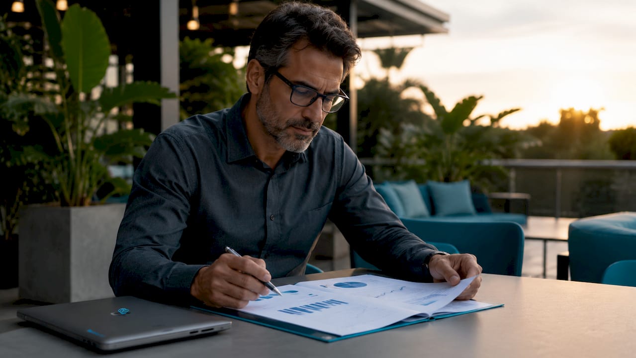 Especialista analizando un panel con información de clientes