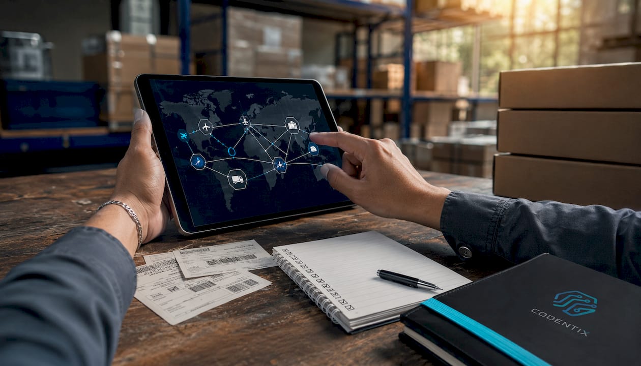 Personas gestionando procesos logísticos desde una tablet