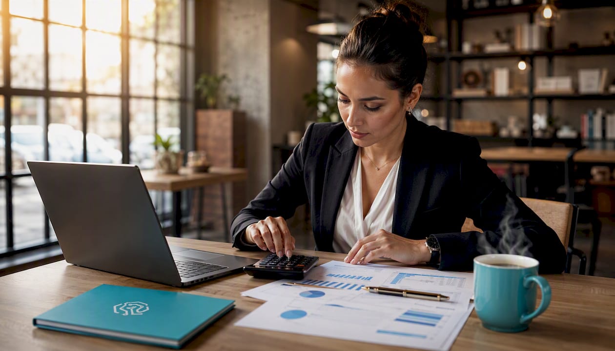 Personas revisando el retorno de inversión en una oficina moderna y sencilla