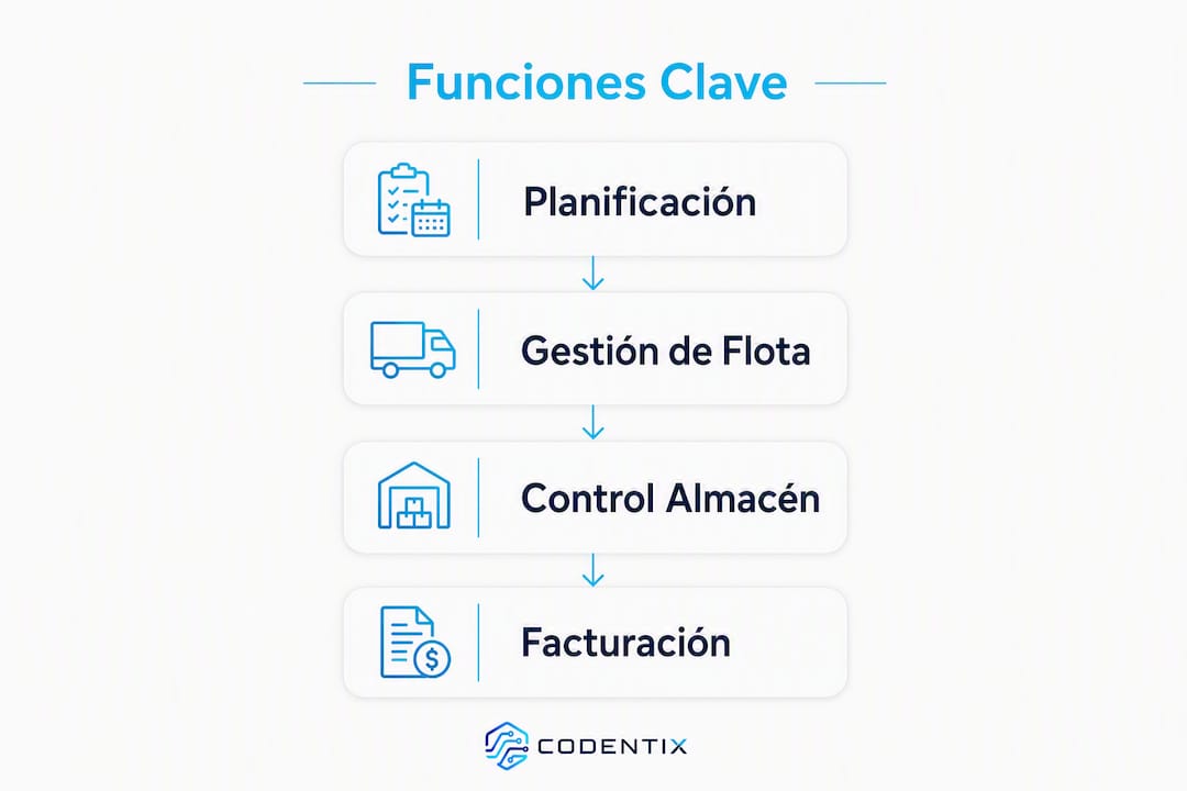 Infografía con las principales funcionalidades de un software de gestión logística