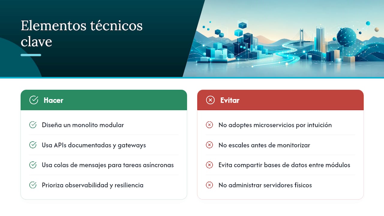 Elementos técnicos clave para escalar sin complicarte — overview diagram
