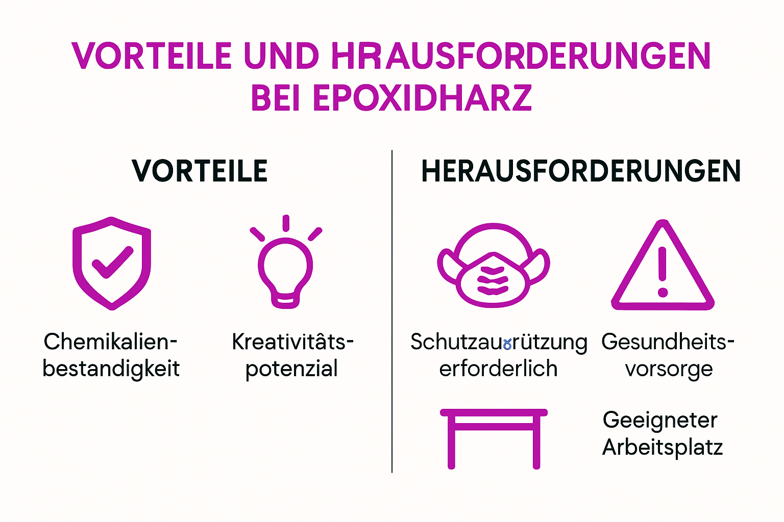 Infografik Vorteile und Herausforderungen von Epoxidharz