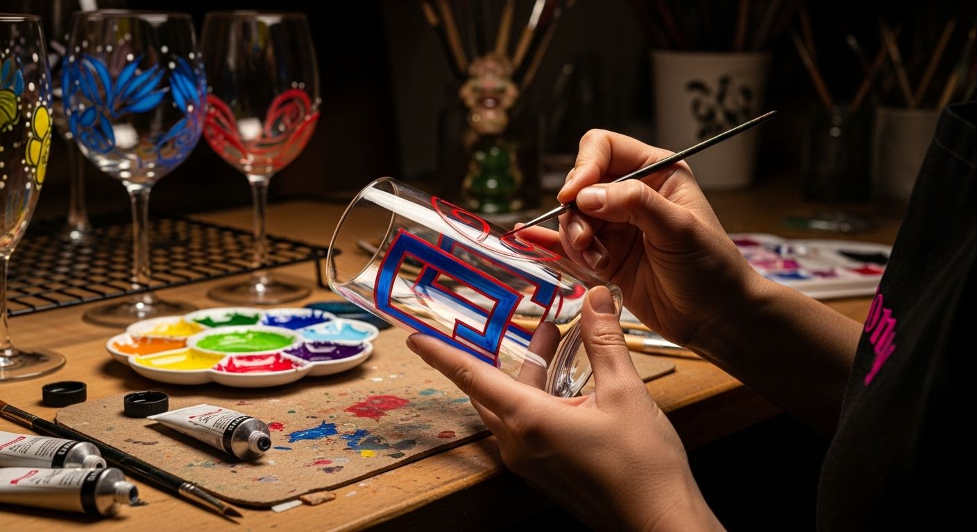 glas bemalen anleitung, farben auftragen, kreativ