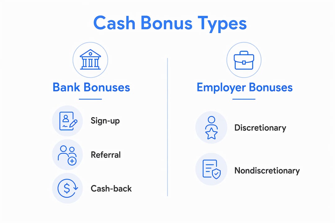 Infographic comparing types of cash bonuses side by side