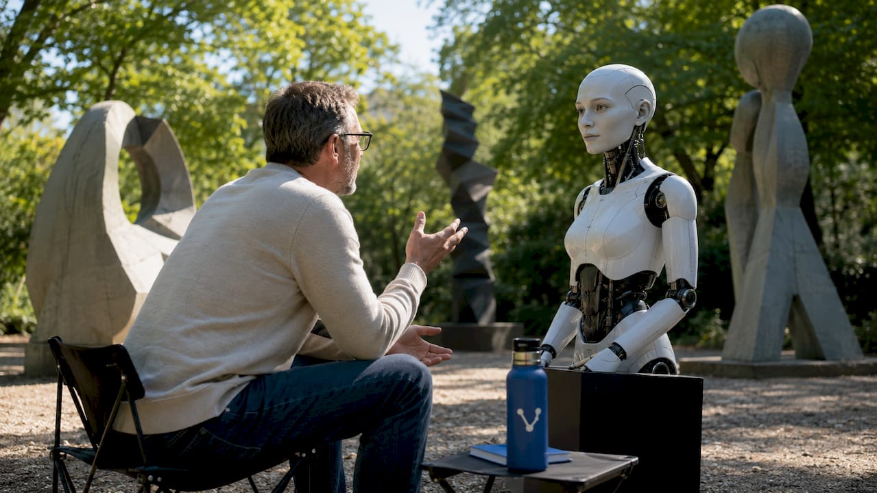 Visitor interacting with AI museum avatar